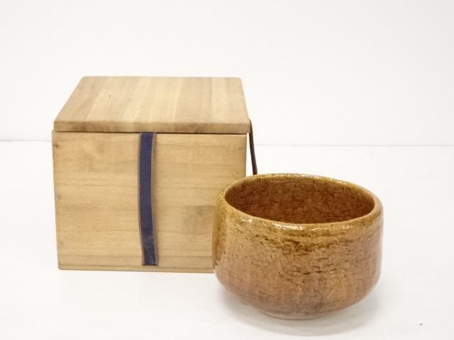 JAPANESE TEA CEREMONY / RAKU CHAWAN(TEA BOWL) / AMBER GLAZE / ARTISAN WORK